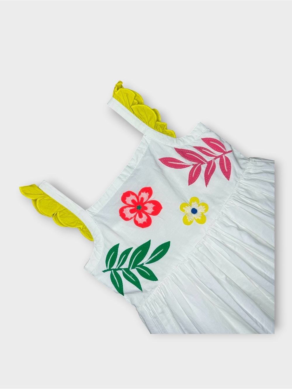 Mini Boden White Embellished Vine Floral Frill Sleeve Tank Dress - Picture 3 of 10